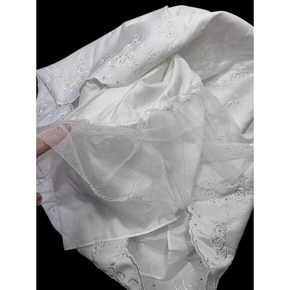 Baby Girl Christening Baptism Dress Bonnet Set Sz 6-9M White Satiny Embroidered - Picture 9 of 12